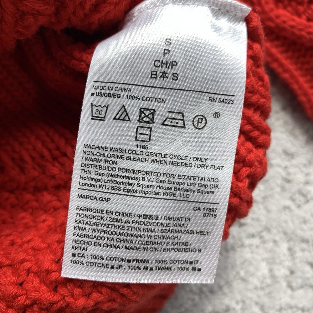 Gap Chunky Cable Knit Sweater Womens Small Red 100% Cotton Crewneck - Picture 7 of 9